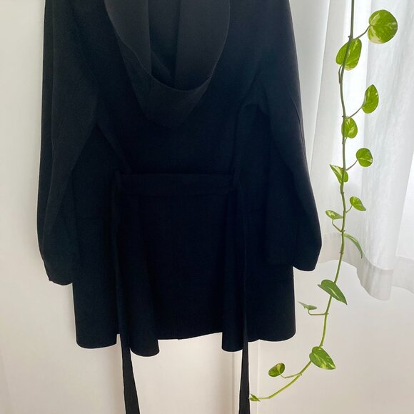 Pre-owned Zara faux suede black tie waist jacket with hood and big front pockets - Picture 2 of 3